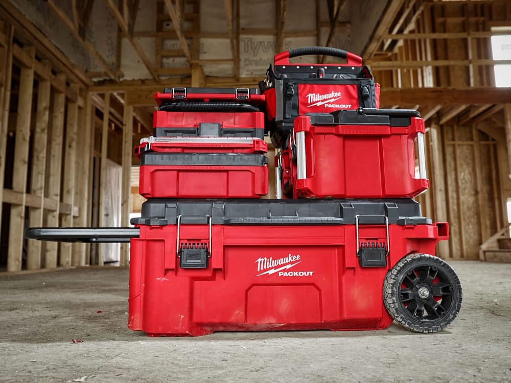 PACKOUT Rolling Storage and common storage components in a job site