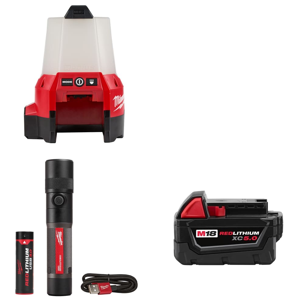 Milwaukee 2144-20 M18 Site Light w/ 2161-21 Flashlight & FREE XC5.0 Battery Pack