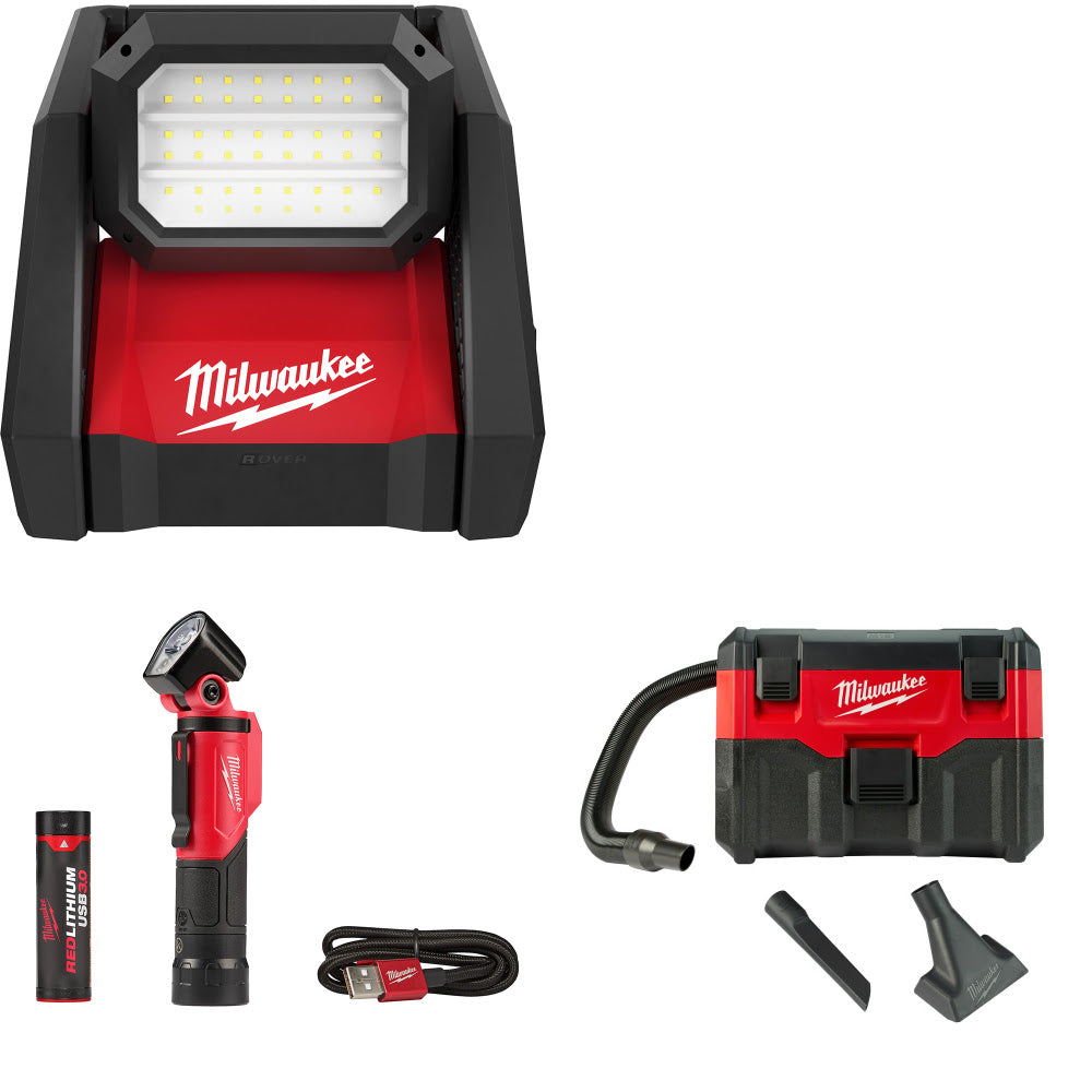 Milwaukee 2366-20 M18 ROVER Flood Light W/ FREE 2113-21 Flashlight & Vacuum