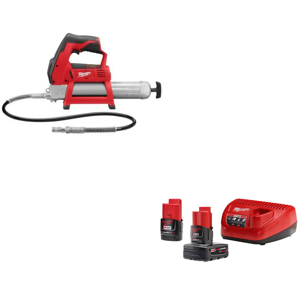 Milwaukee 2446-20 M12 Grease Gun, Bare W/ FREE 48-59-2424 M12 12V Starter Kit