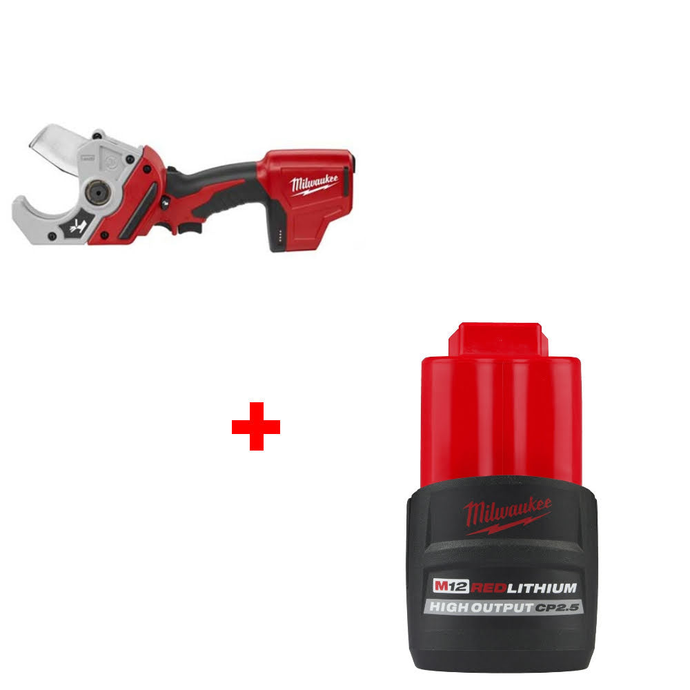 Milwaukee 2470-20 M12 PVC Shear, Bare W/ FREE 48-11-2425 M12 CP2.5 Battery Pack