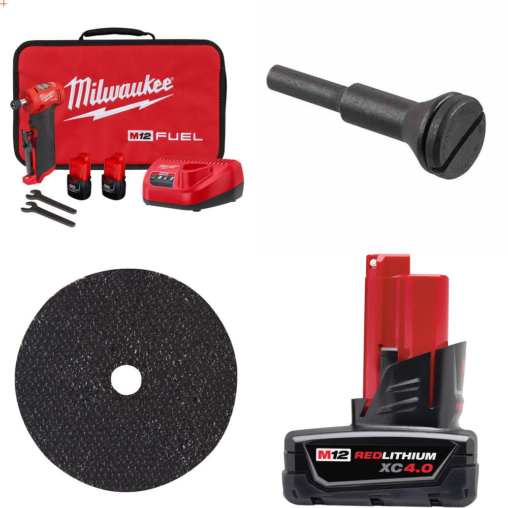 Milwaukee 2485-22 M12 Grinder Kit W/ FREE Arbor, Cut Off Wheel-5Pk & Battery