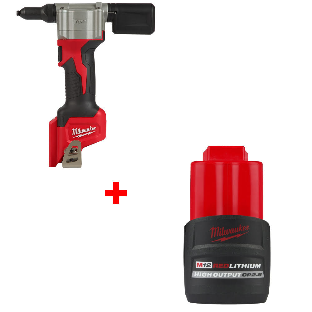 Milwaukee 2550-20 M12 Rivet Tool, Bare W/ FREE 48-11-2425 M12 CP2.5 Battery Pack