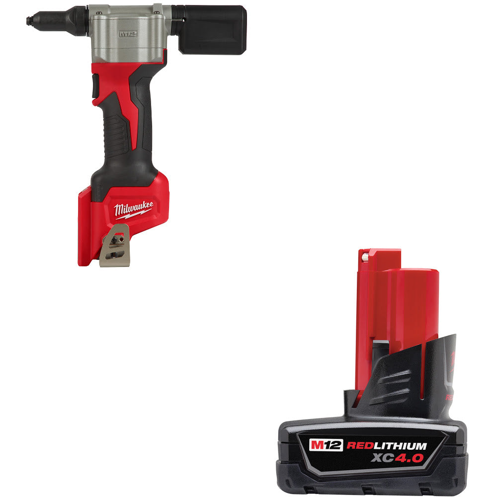 Milwaukee 2550-20 M12 Rivet Tool, Bare W/ FREE 48-11-2440 M12 XC4 Battery Pack