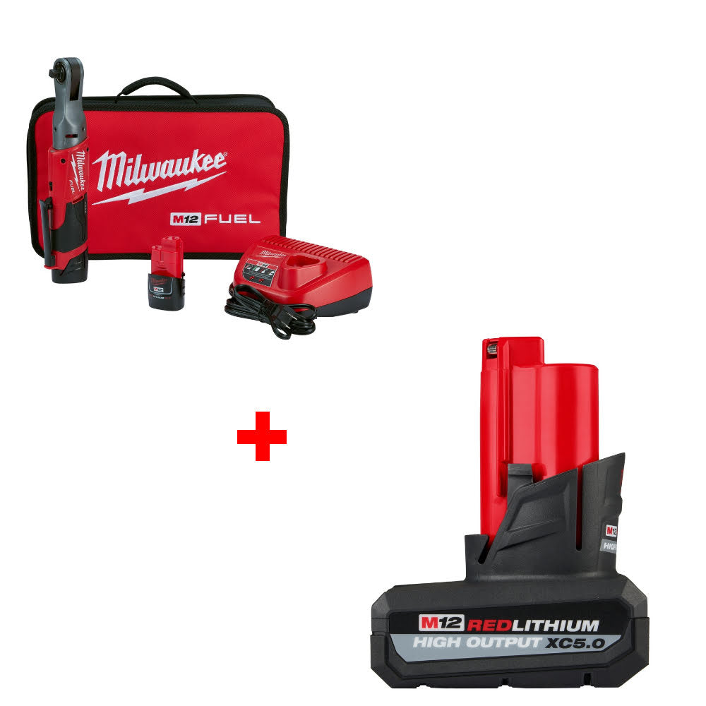 Milwaukee 2557-22 M12 FUEL 3/8" Ratchet Kit W/ FREE 48-11-2450 M12 Battery Pack