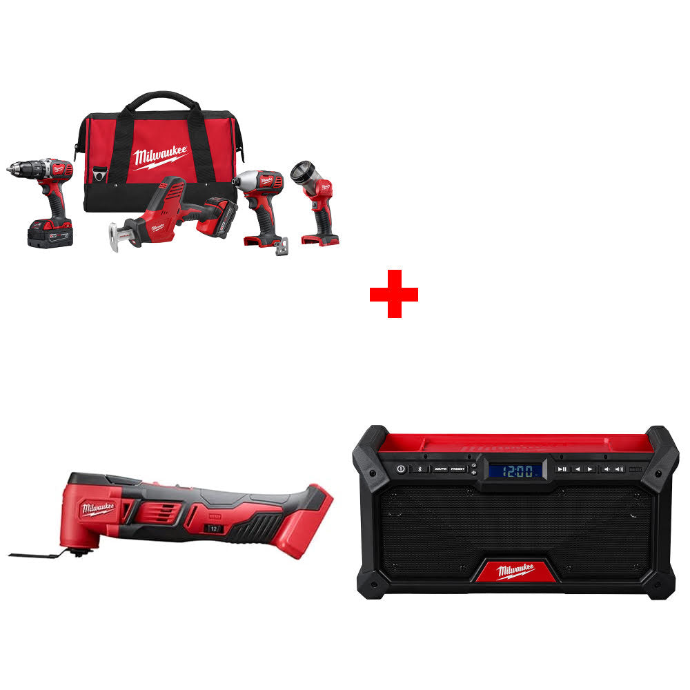 Milwaukee 2695-24 M18 4-Tool Combo Kit W/ FREE 2626-20 M18 Multi-Tool & Radio