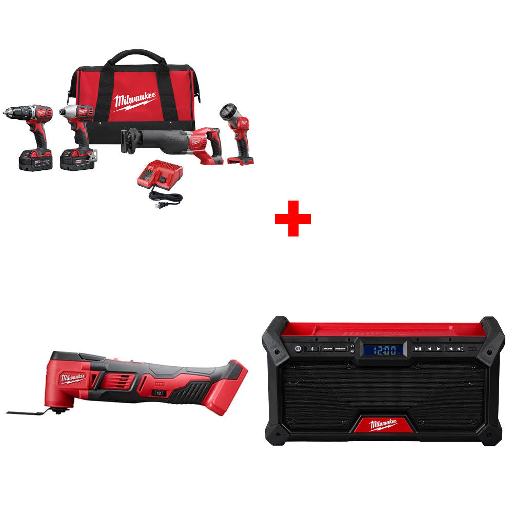 Milwaukee 2696-24 M18 4-Tool Combo Kit W/ FREE 2626-20 18V Multi-Tool & Radio