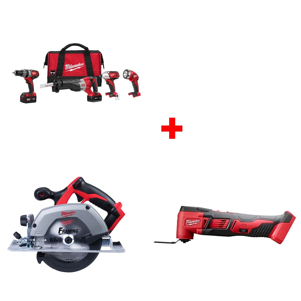 Milwaukee 2696-24 M18 4-Tool Combo Kit w/ FREE M18 6-1/2 Circ" Saw & Multi-Tool