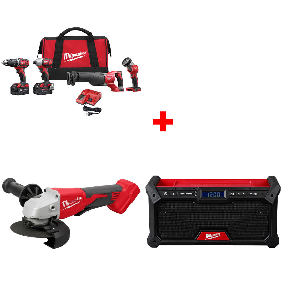 Milwaukee 2696-24 M18 4-Tool Combo Kit W/ FREE 2686-20 18V Grinder & M18 Radio