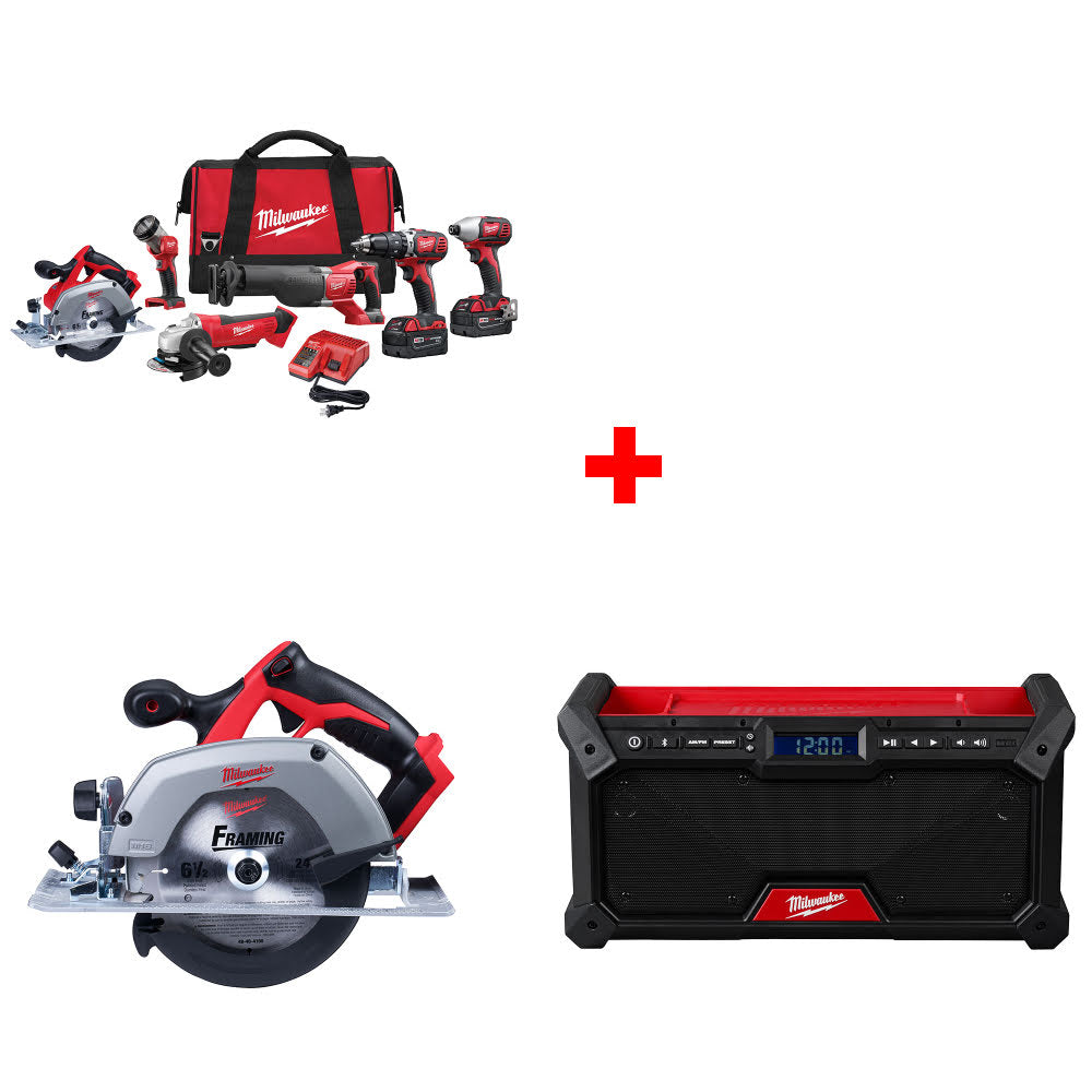 Milwaukee 2696-26 M18 6-Tool Combo Kit W/ FREE 2630-20 18V Circ Saw & M18 Radio