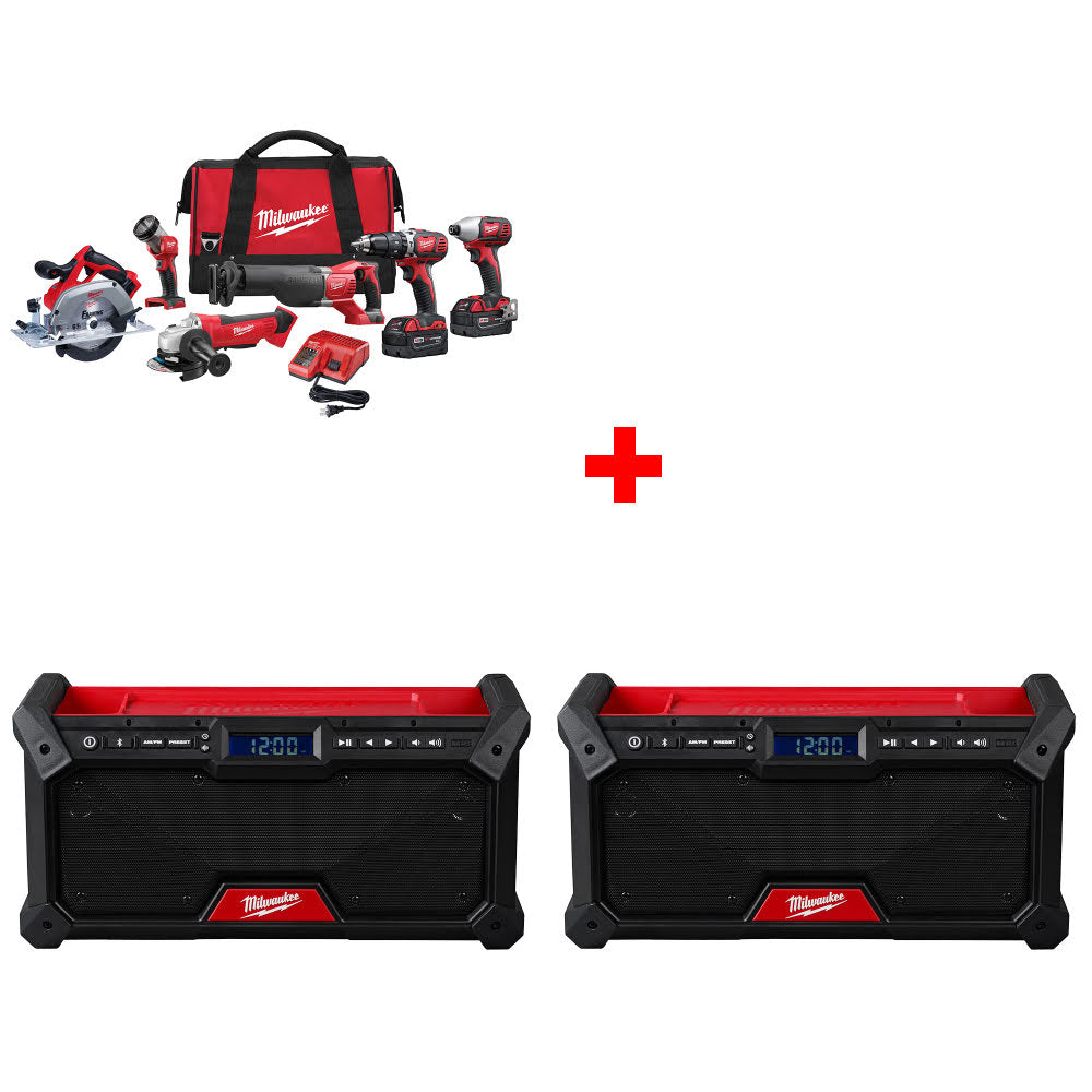 Milwaukee 2696-26 M18 6-Tool Combo Kit W/ FREE 2952-20 M18 Jobsite Radio-2 Pack