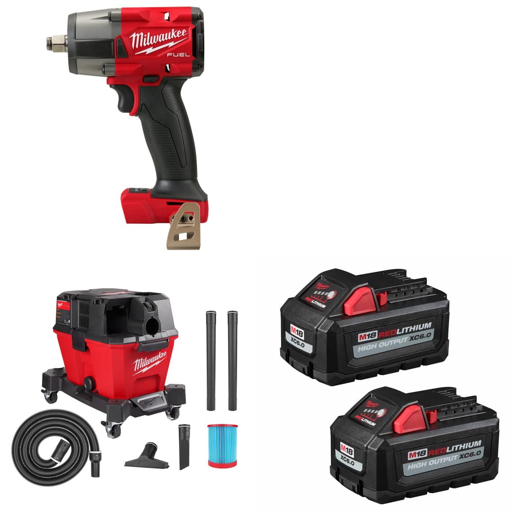 Milwaukee 2962-20 M18 FUEL Impact Wrench W/ 0910-20 Vacuum & FREE Battery-2Pk