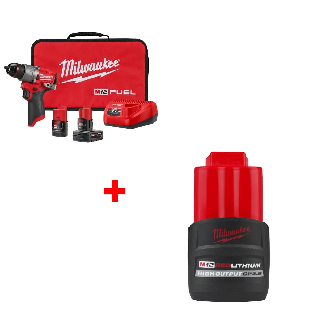 Milwaukee 3403-22 M12 FUEL Drill/Driver Kit w/ 48-11-2425 M12 Battery Pack