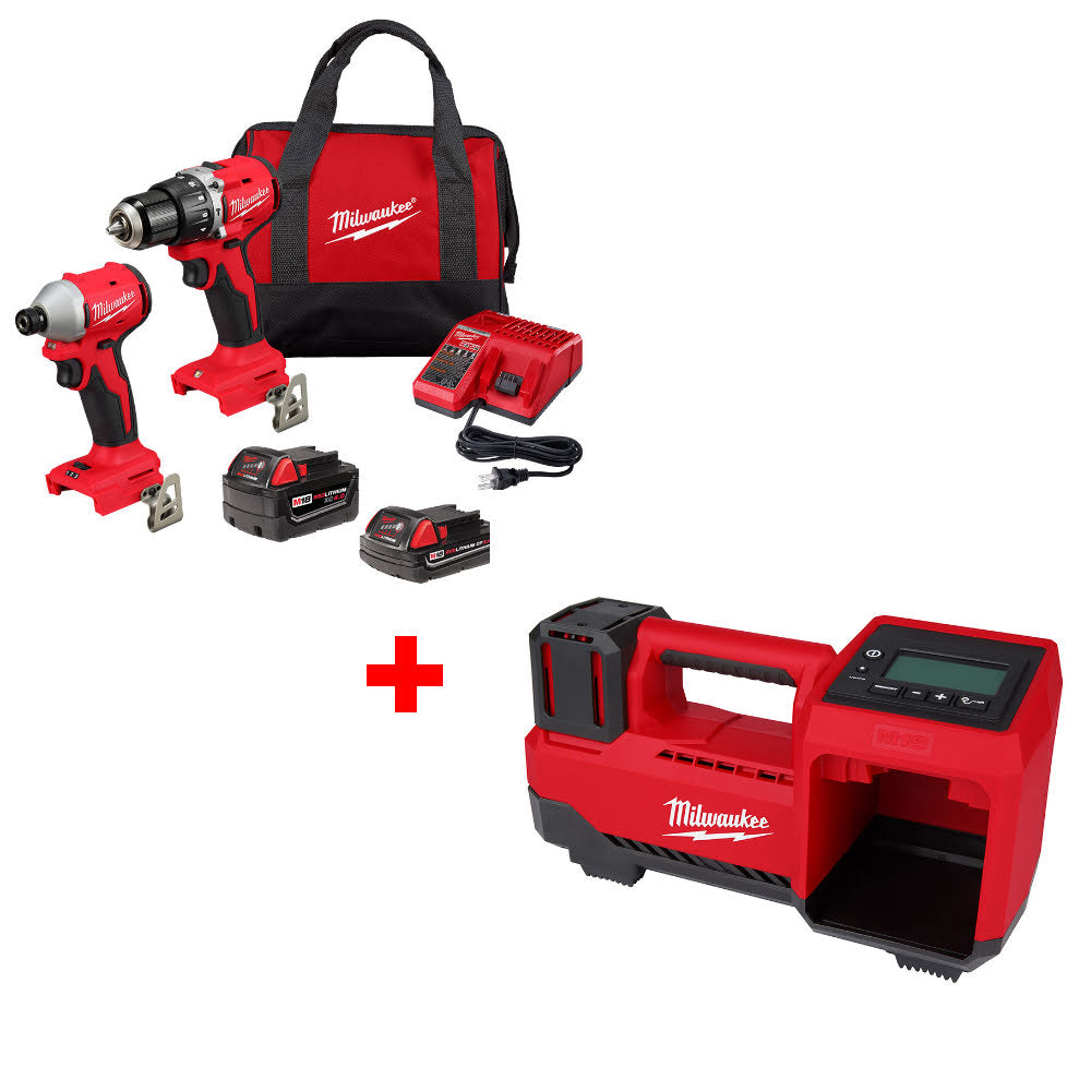 Milwaukee 3693-22CX M18 2-Tool Combo Kit W/ FREE 2848-20 M18 Tire Inflator, Bare