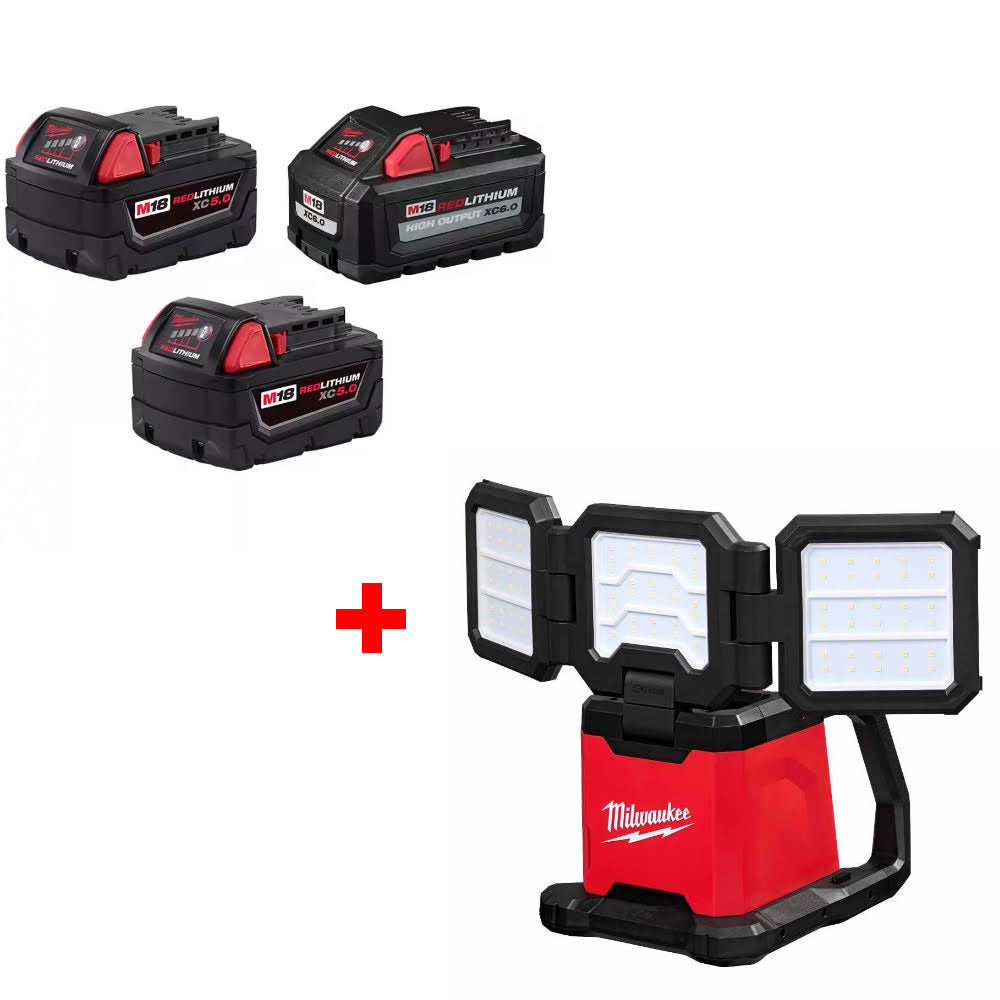 Milwaukee 48-11-1856 M18 18V Battery 3-Pack W/ FREE 2368-20 M18 Rover Light