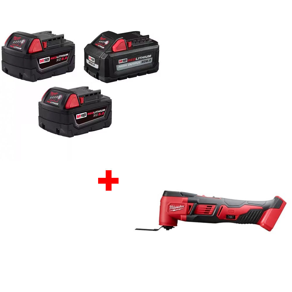 Milwaukee 48-11-1856 M18 18V Battery 3-Pack W/ FREE 2626-20 M18 Multi-Tool-Bare