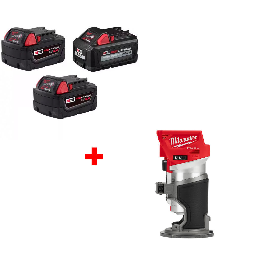 Milwaukee 48-11-1856 M18 18V Battery 3-Pack W/ FREE 2723-20 M18 FUEL Router