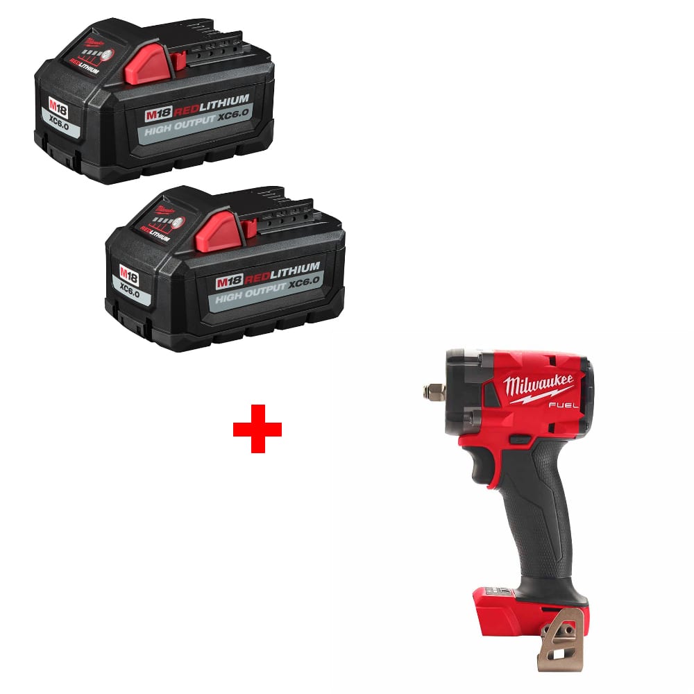 Milwaukee 48-11-1862 M18 XC6.0 Battery 2Pk w/ FREE 2854-20 3/8 " Impact Wrench