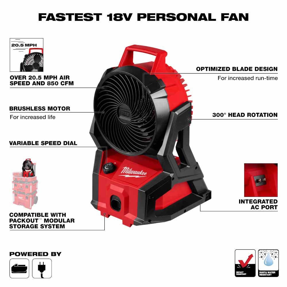 Milwaukee 0818-20 M18 Brushless PACKOUT Fan - 3