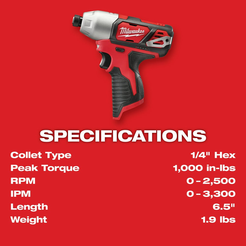 Milwaukee 2462-22 M12 1/4" Hex Impact Driver Kit - 4