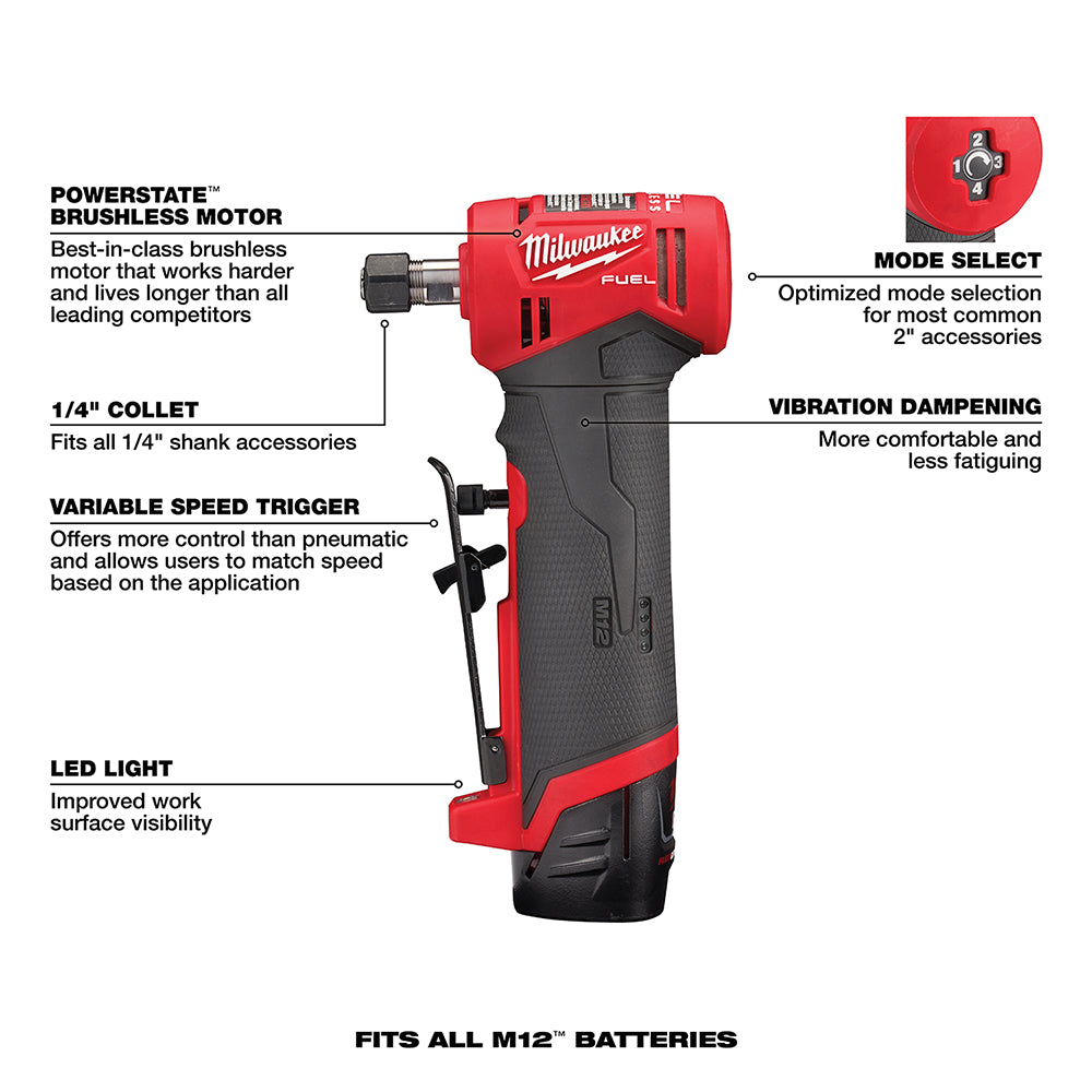 Milwaukee 2485-22 M12 FUEL Right Angle Die Grinder 2 Battery Kit - 7