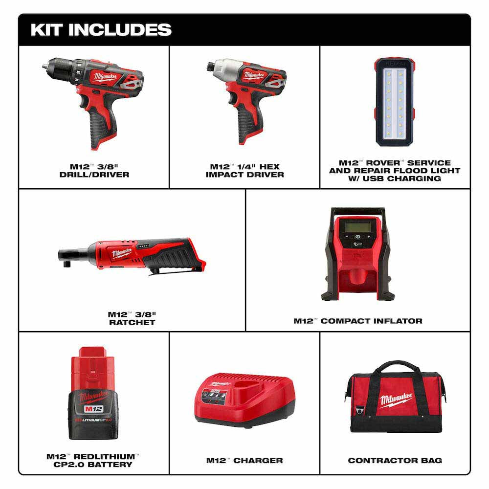 Milwaukee 2494-25 M12 5PC Combo Kit - 2