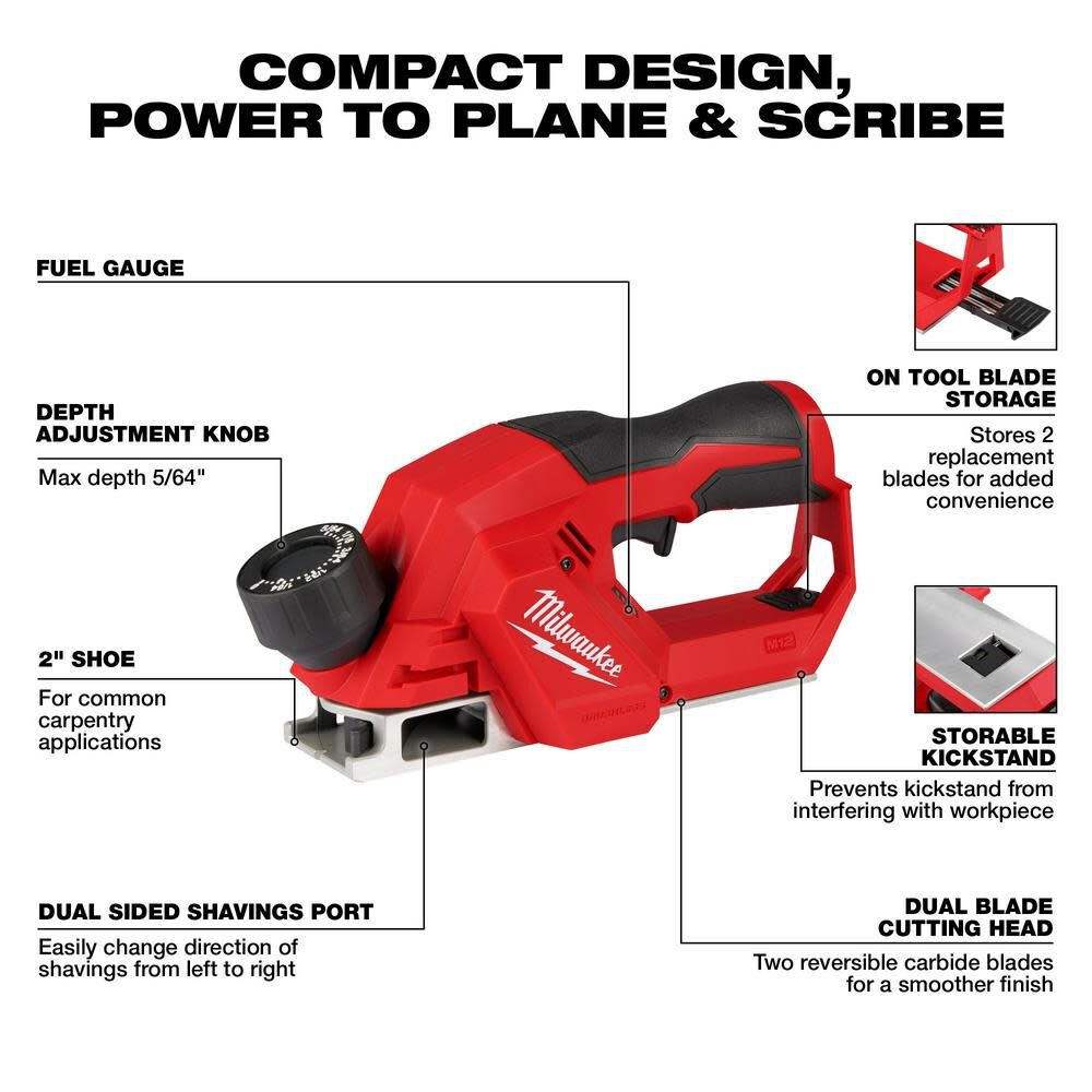 Milwaukee 2524-20 M12 Brushless 2" Planer - 2