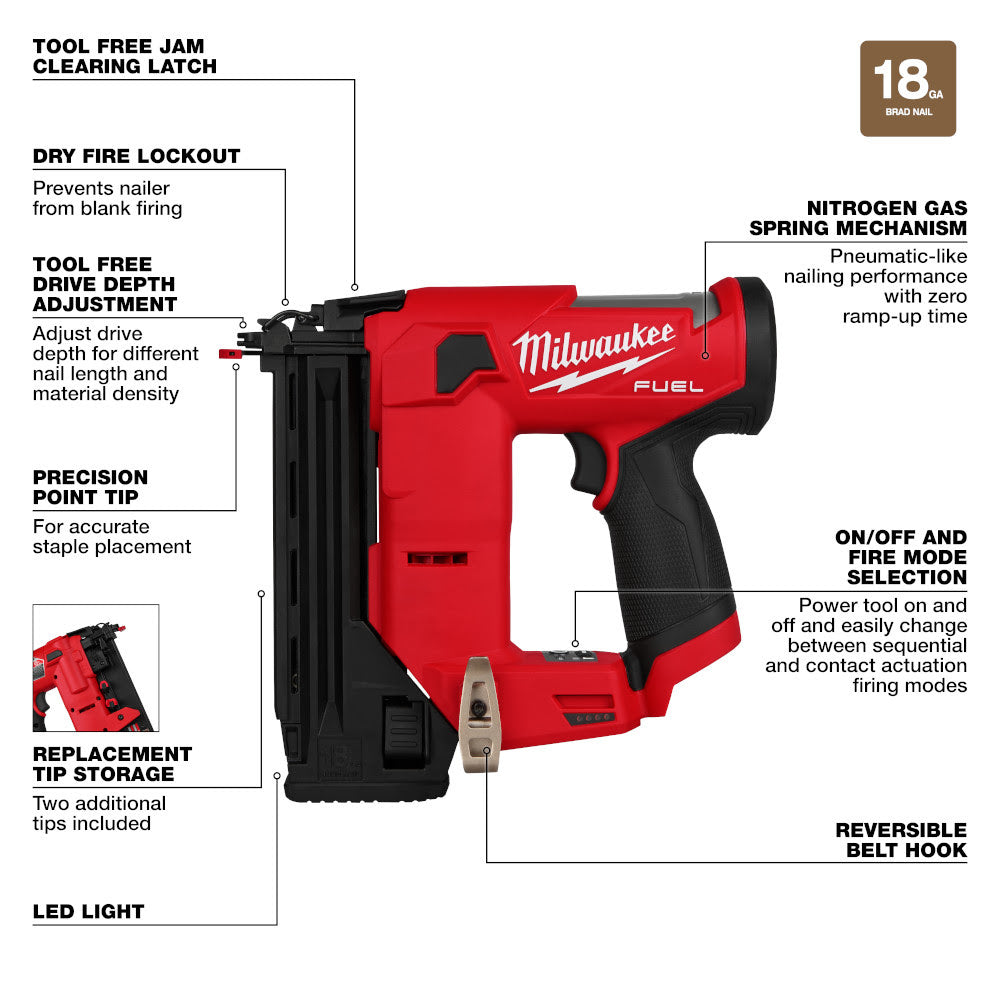 Milwaukee 2541-20 M12 FUEL 18 Gauge Compact Brad Nailer - 5