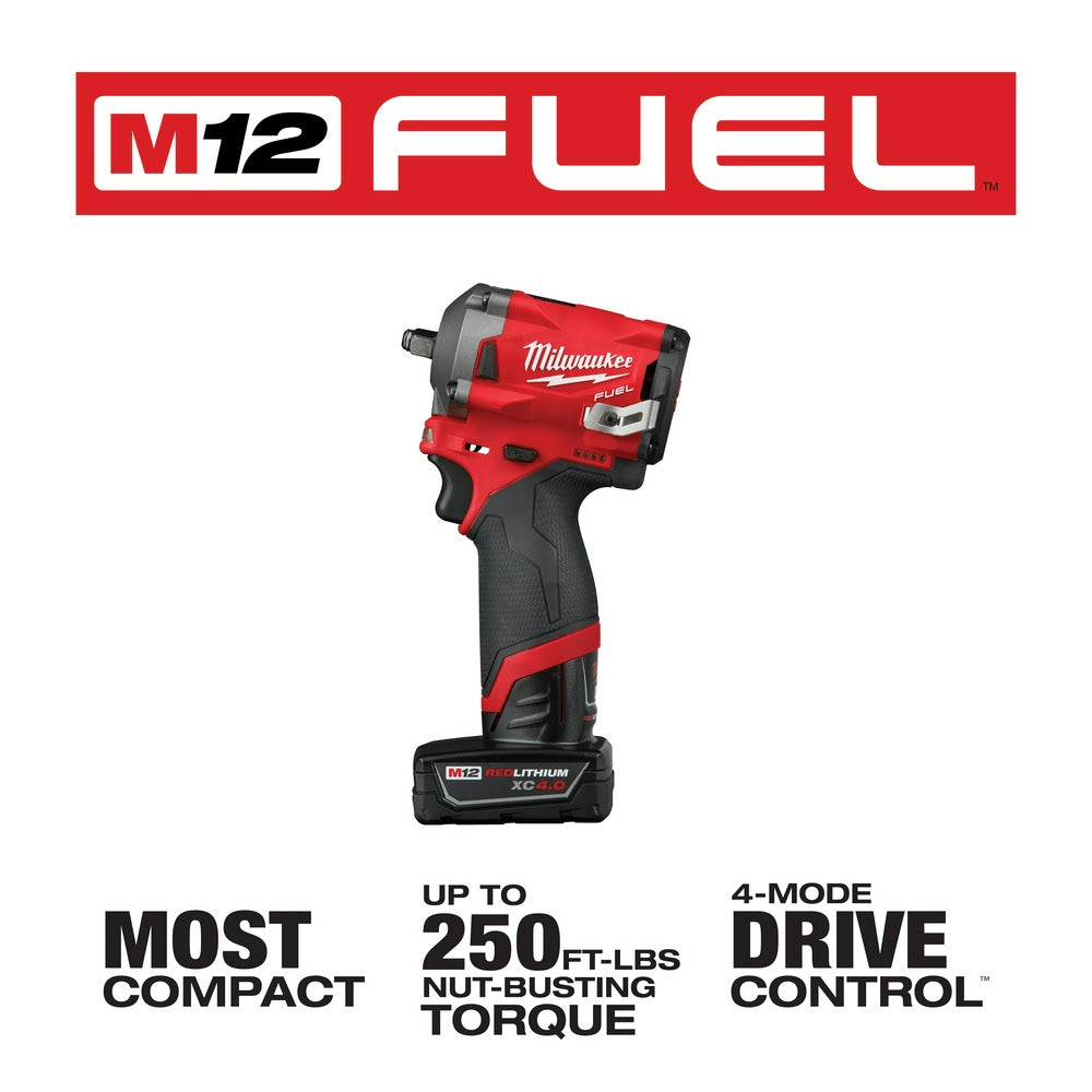 Milwaukee 2554-22 M12 FUEL Stubby 3/8" Impact Wrench Kit - 5