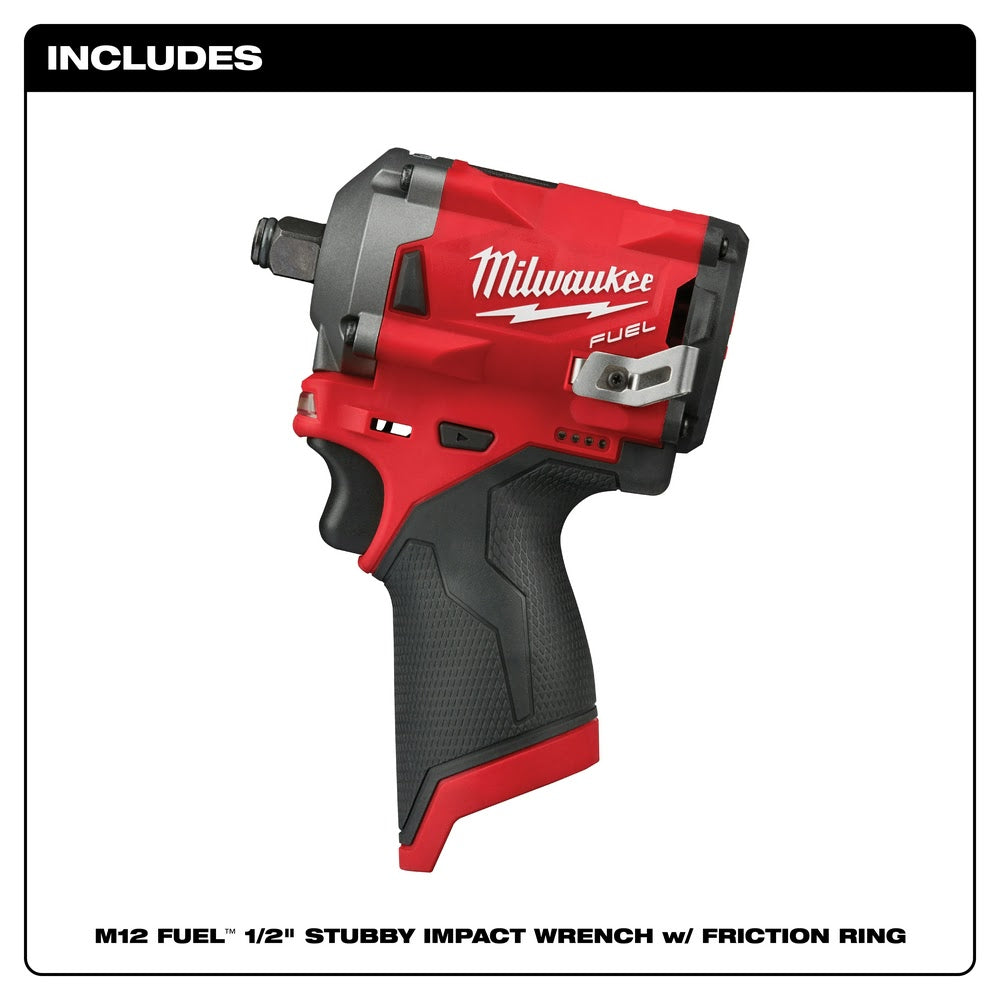 Milwaukee 2555-20 M12 FUEL Stubby 1/2" Impact Wrench - 2