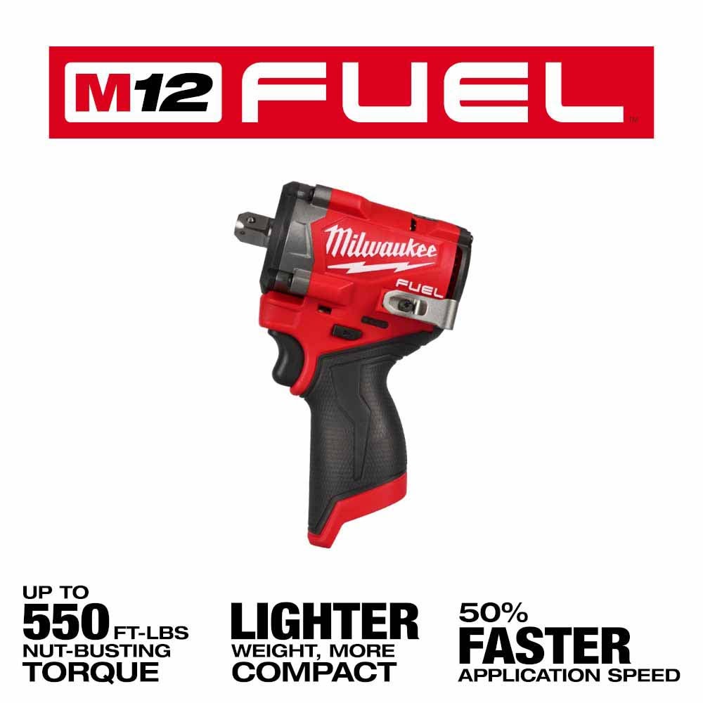 Milwaukee 2563P-20 M12 FUEL Stubby 1/2" Impact Wrench w/ Pin Detent - 2