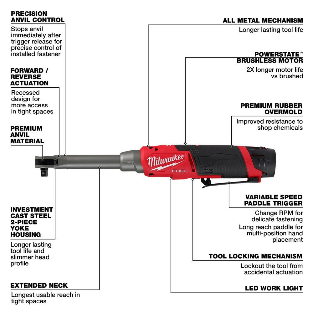 Milwaukee 2569-21 M12 FUEL 3/8" Extended Reach High Speed Ratchet Kit - 4