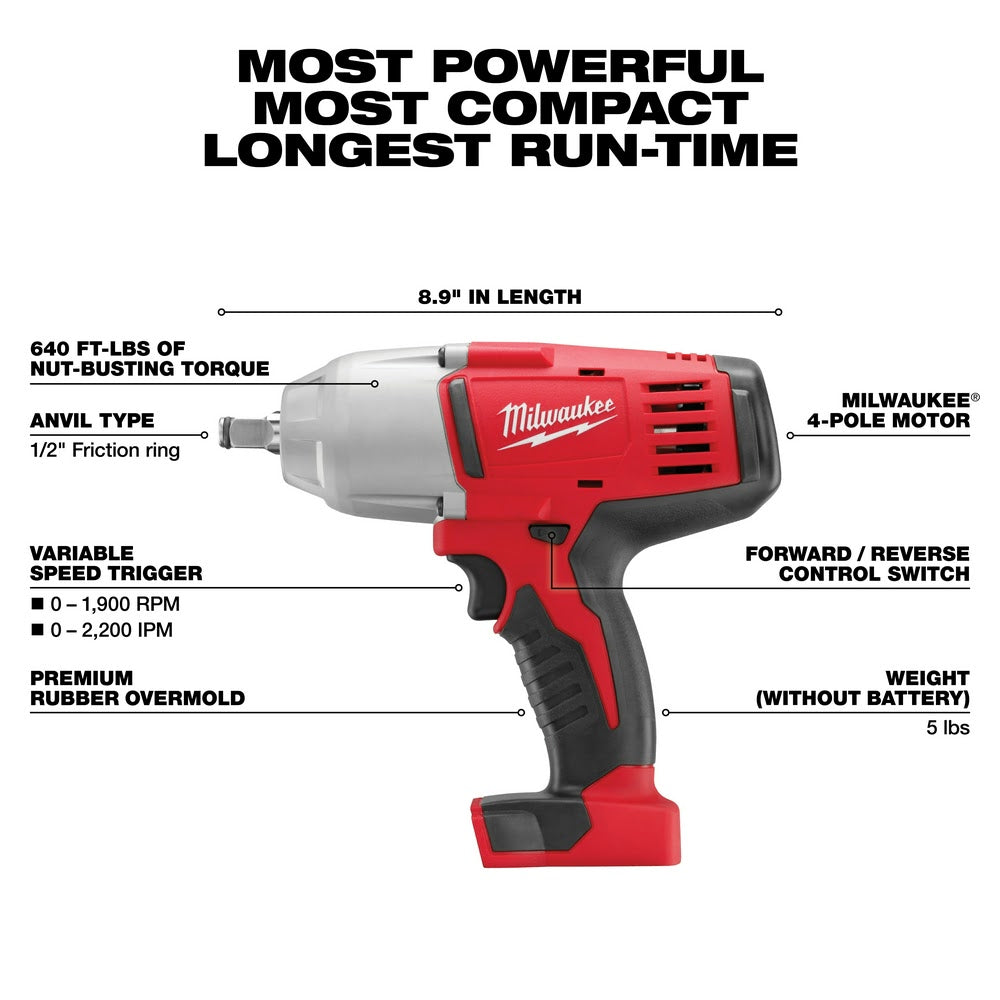 Milwaukee 2663-20 M18 1/2" High Torque Impact Wrench with Friction Ring (Bare Tool) - 6