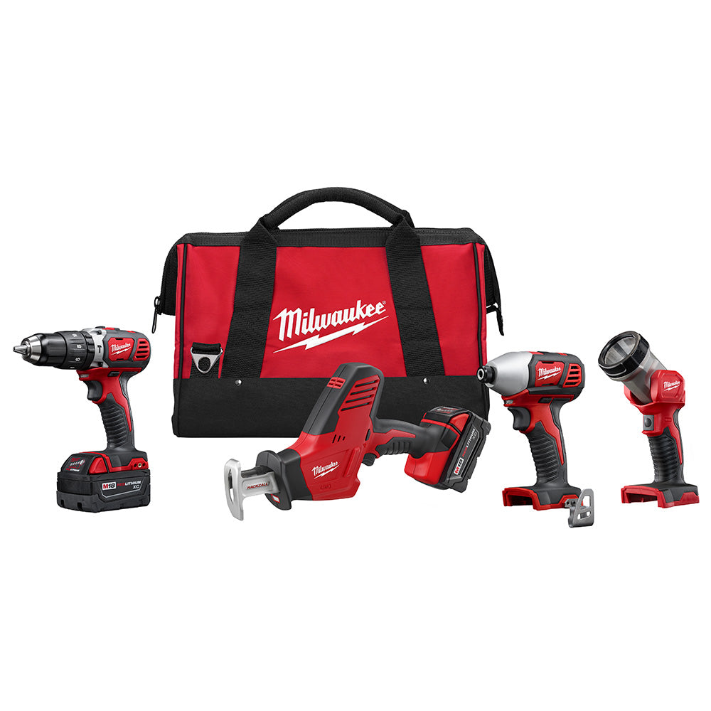 Milwaukee 2695-24 M18 Cordless Combo Compact Hammer Drill/Hackzall/1/4 Hex Impact Driver/Work Light/Charger/2 Battery - 2