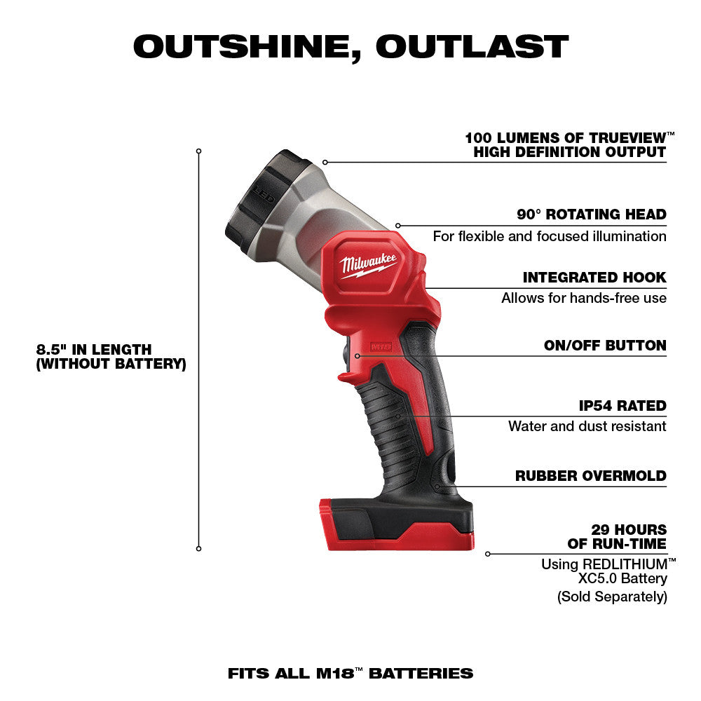 Milwaukee 2696-24 M18 Cordless Combo Compact Hammer Drill/Sawzall/1/4 Hex Impact Driver/Work Light/Charger/2 Battery - 11