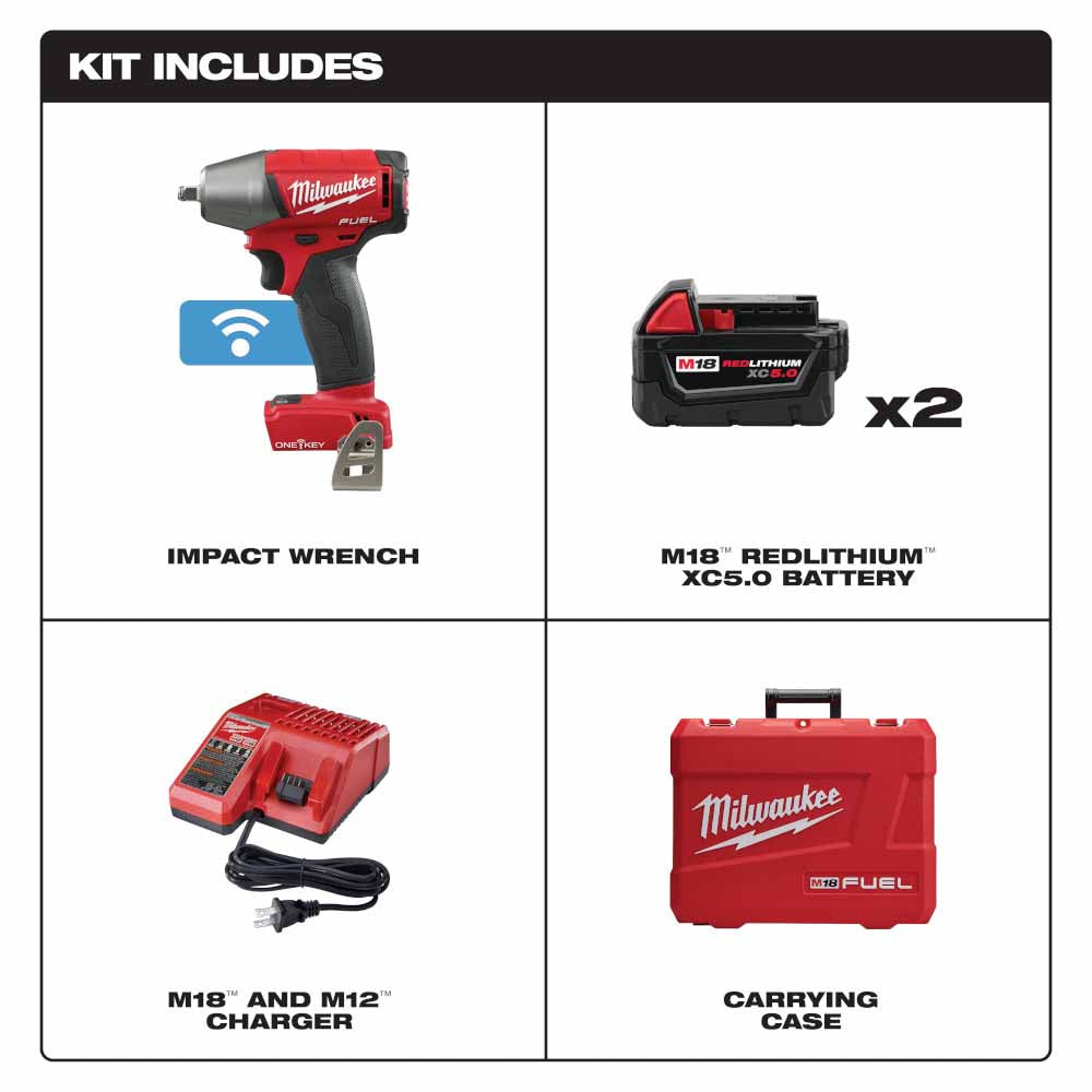 Milwaukee 2758-22 M18 FUEL 3/8" Compact Impact Wrench with Friction Ring with ONE-KEY Kit - 2