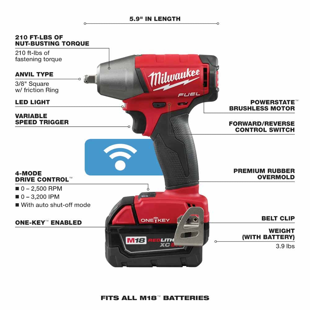 Milwaukee 2758-22 M18 FUEL 3/8" Compact Impact Wrench with Friction Ring with ONE-KEY Kit - 5