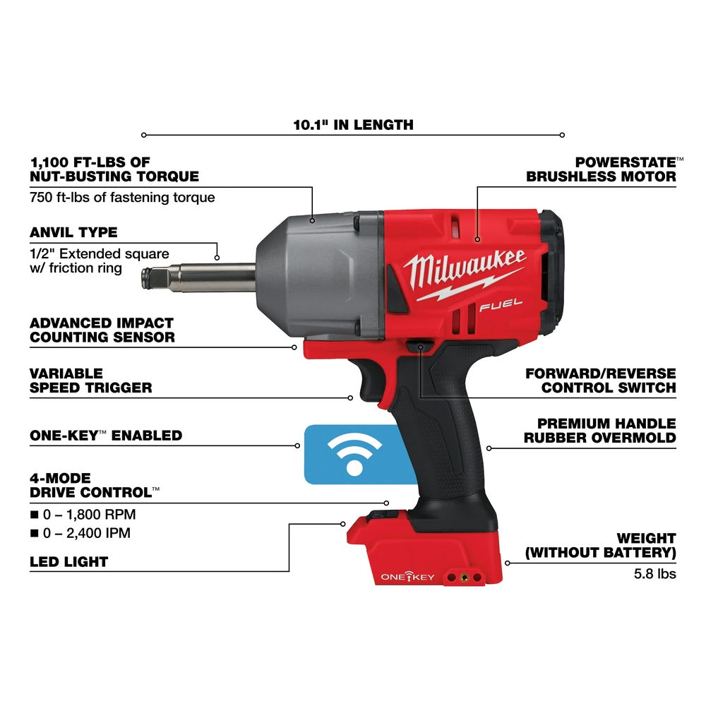 Milwaukee 2769-20 M18 FUEL 1/2" Ext. Anvil Controlled Torque Impact Wrench w/ONE-KEY Bare Tool - 4