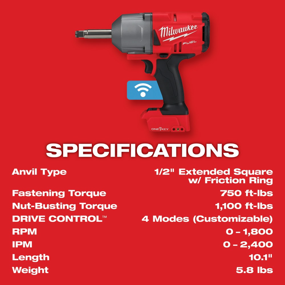 Milwaukee 2769-20 M18 FUEL 1/2" Ext. Anvil Controlled Torque Impact Wrench w/ONE-KEY Bare Tool - 8