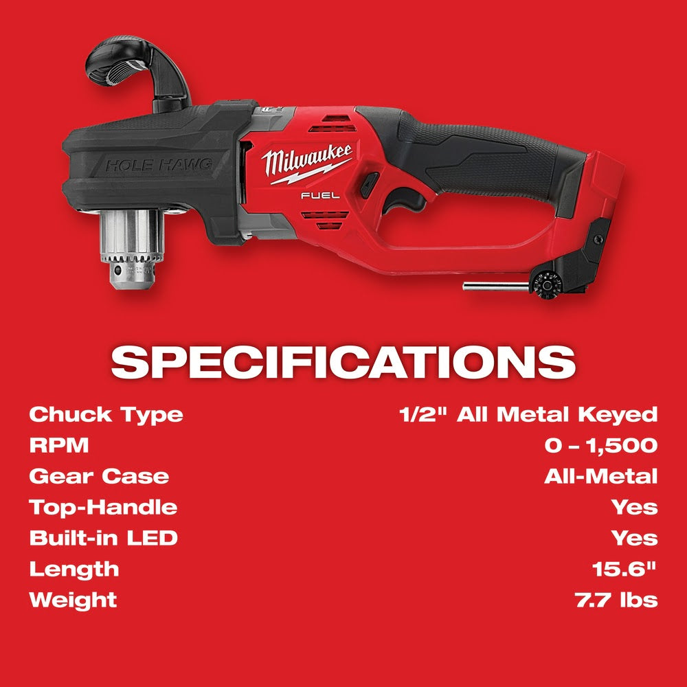 Milwaukee 2807-20 M18 FUEL Hole Hawg 1/2" Right Angle Drill - Bare Tool - 8