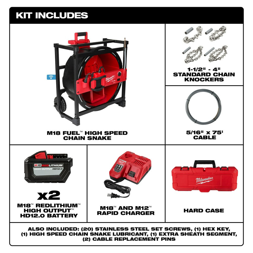 Milwaukee 2819-22 M18 FUEL High Speed Chain Snake for 1-1/2" – 4" Pipes - 3