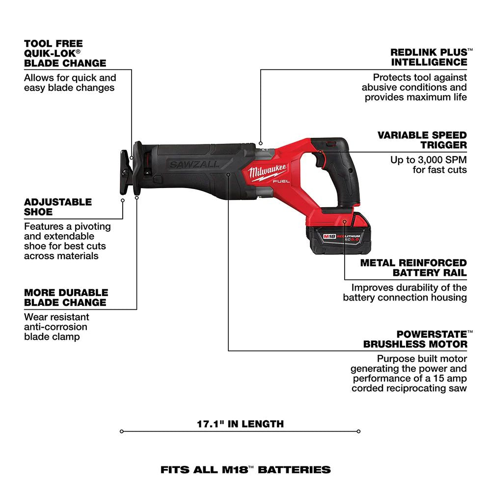 Milwaukee 2821-21F M18 FUEL SAWZALL Recip Saw + Forge Kit - 2