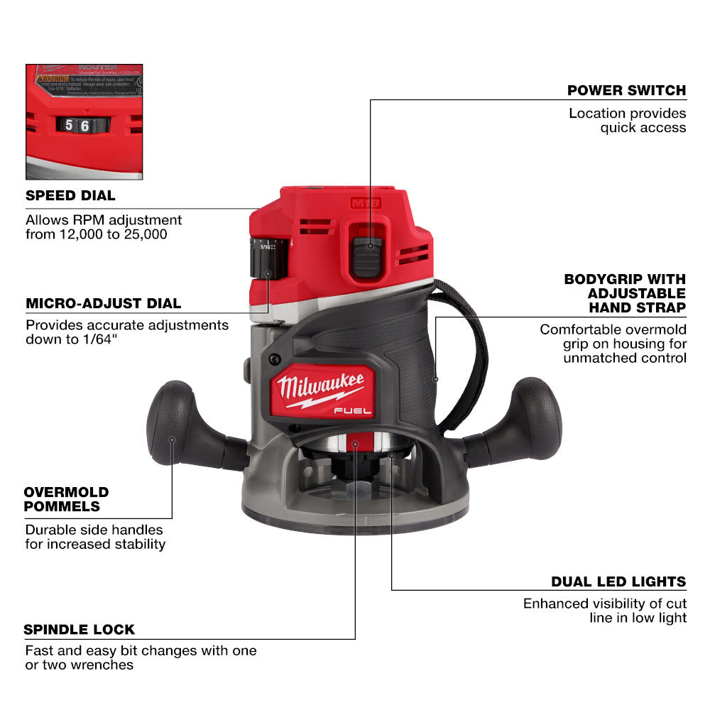 Milwaukee 2838-20 M18 FUEL  1/2" Router - 4