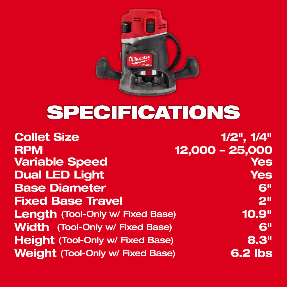 Milwaukee 2838-20 M18 FUEL  1/2" Router - 8