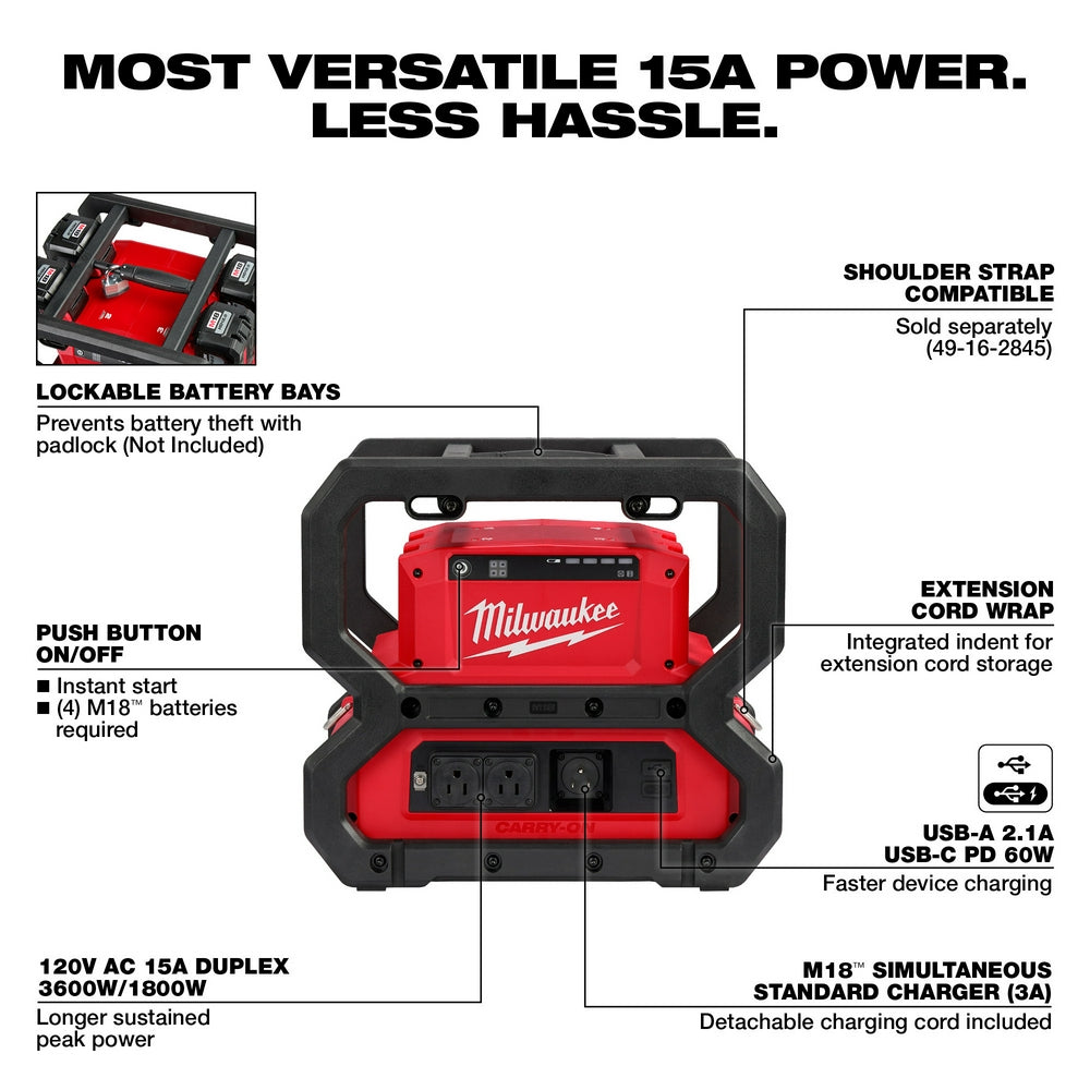 Milwaukee 2845-20 M18 CARRY-ON 3600W/1800W Power Supply - 3