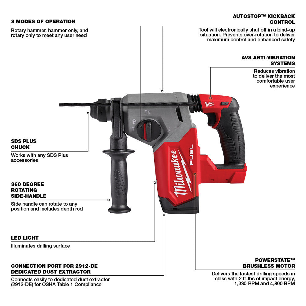 Milwaukee 2912-20 M18 FUEL™ 1" SDS Plus Rotary Hammer - 4