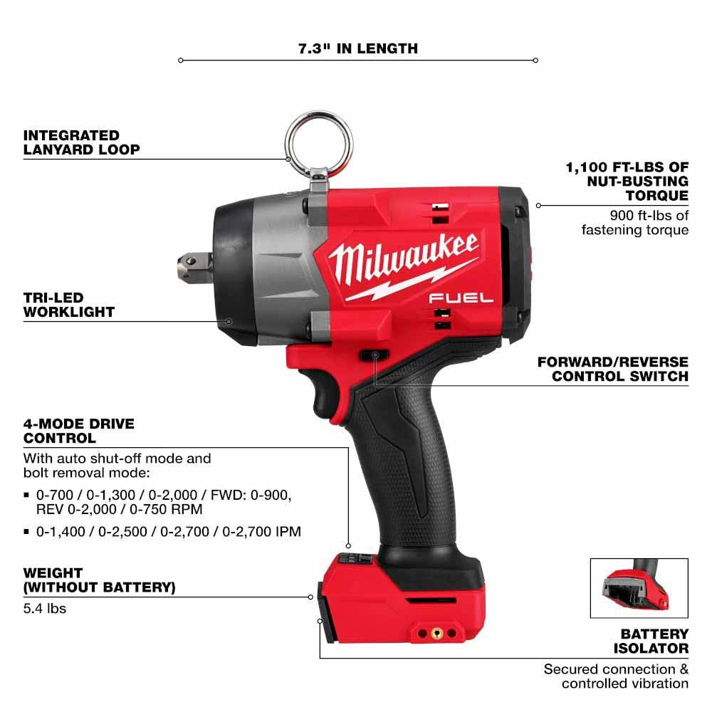 Milwaukee 2966-20 M18 FUEL 1/2" High Torque Impact Wrench w/ Pin Detent - 4