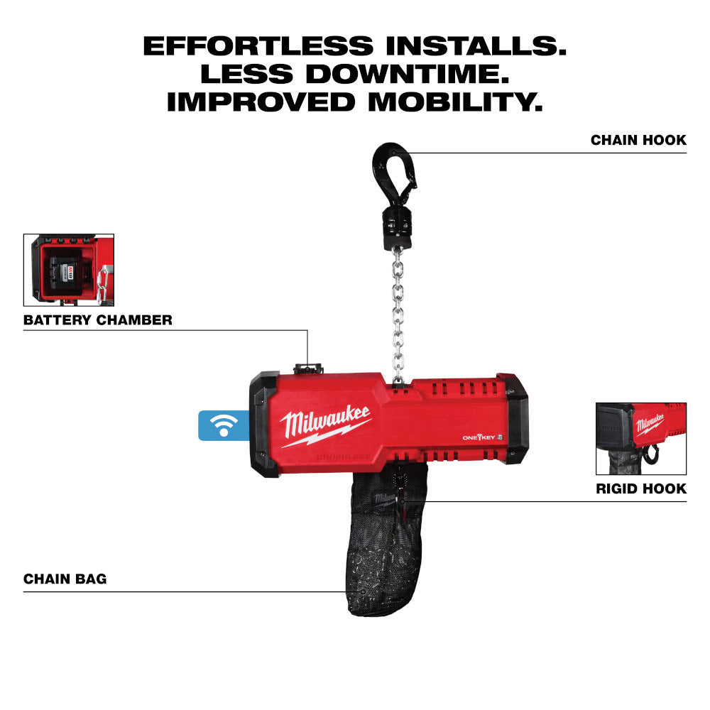 Milwaukee 2983-22HD M18 Compact 1 Ton Chain Hoist w/ One Key - 3