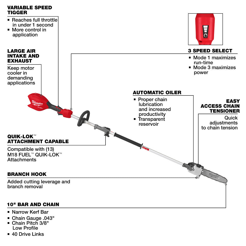 Milwaukee 3016-20PS M18 FUEL Pole Saw w/ QUIK-LOK - 7