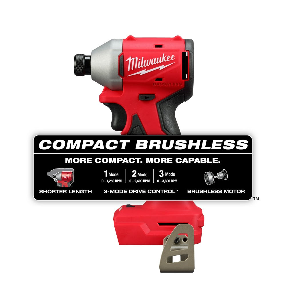 Milwaukee 3651-20 M18 Compact Brushless 1/4" Hex 3-Speed Impact Driver - 2